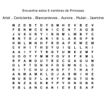 Dibujo para colorear Sopa De Letras De Princesas De Disney Para Imprimir