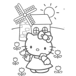 Dibujo para colorear colorear hello kity en casita de molino