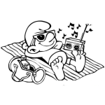 Dibujo para colorear Clorear Pitufo En Verano Acostado En La Playa