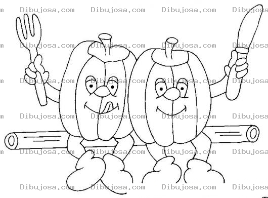 Dibujo para colorear Colorear Dos Calabzas Con Tenedor Y Cuchillo