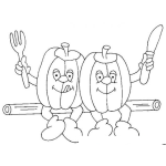 Dibujo para colorear Colorear Dos Calabzas Con Tenedor Y Cuchillo