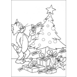 Dibujo para colorear Colorear a Tom y Jerry  en el arbolito de navidad