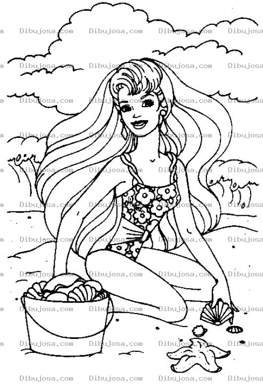 Dibujo para colorear Colorear a Barbie sentada en la playa