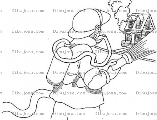 Dibujo para colorear Colorear Bombero Extinguiendo El Fuego De Una Casa En Llamas Dibujo De Una Casa Incendiandose Y Quemandose En Un Incendio