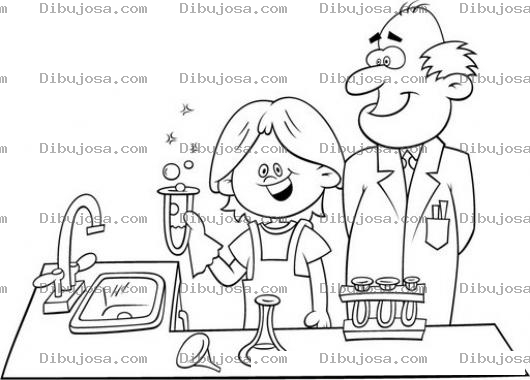 Dibujo para colorear Dibujo De Un Nino Haciendo Experimientos Con El Profesor De Quimica