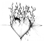 Dibujo para colorear Dibujo De Un Corazon Ardiendo En Llamas De Fuego Atravezado Por Una Bala Para Pintar Y Colorear