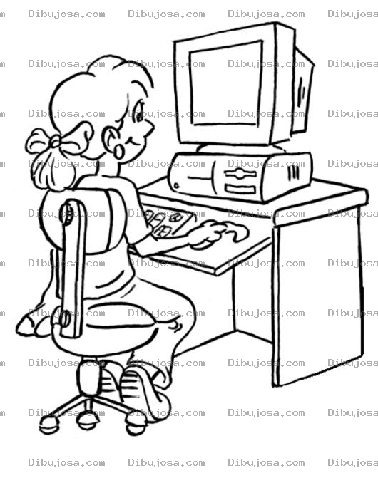 Dibujo para colorear Nina En Computadora Para Pintar Y Colorear