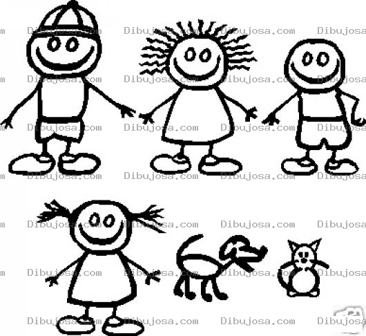 Dibujo para colorear Dibujo De 4 Ninos Con Perro Y Gato Para Pintar Y Colorear