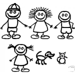 Dibujo para colorear Dibujo De 4 Ninos Con Perro Y Gato Para Pintar Y Colorear