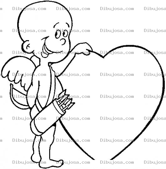 Dibujo para colorear Dibujo De Cupido Sin Pelo A La Par De Un Gran Corazon Para Colorear