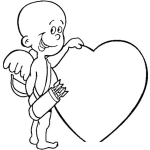 Dibujo para colorear Dibujo De Cupido Sin Pelo A La Par De Un Gran Corazon Para Colorear