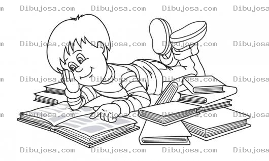 Dibujo para colorear Dibujo De Nino Estudiando Leyendo Varios Libros Para Pintar Y Colorear