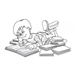 Dibujo para colorear Dibujo De Nino Estudiando Leyendo Varios Libros Para Pintar Y Colorear