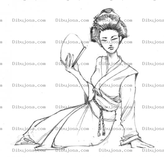 Dibujo para colorear China Con Abanico Para Pintar Y Colorear