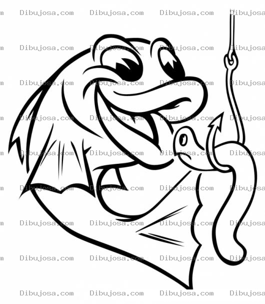 Dibujo para colorear Dibujo De Pescado Y Lombriz En Un Anzuelo Para Pintar Y Colorear