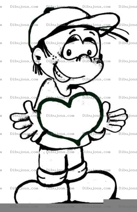 Dibujo para colorear Dibujo De Nino Enamorado Con Un Corazon En Sus Manos Para Pintar Y Colorear