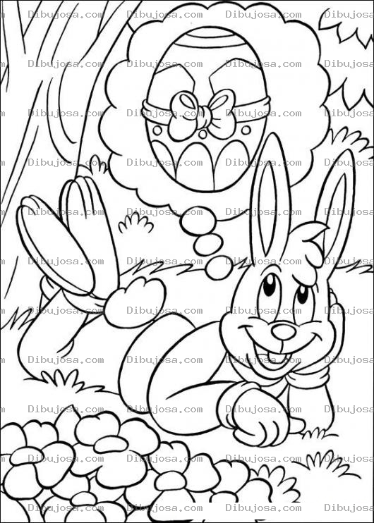 Dibujo para colorear Dibujo De Un Conejo Pensando En Un Huevo De Pascua Para Pintar Y Colorear