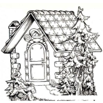 Dibujo para colorear Colorear casa con pinos