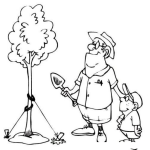 Dibujo para colorear Dibujo De Papa Ensenando A Su Hijo A Plantar Un Arbol Para Pintar Y Colorear