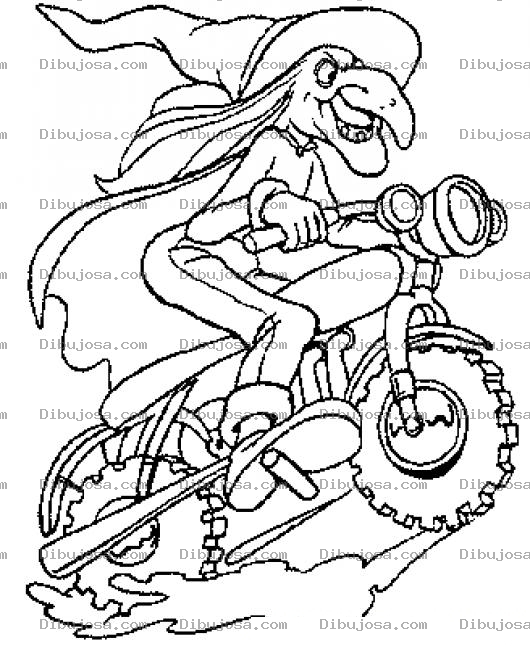 Dibujo para colorear Bruja En Moto Para Pintar Y Colorear