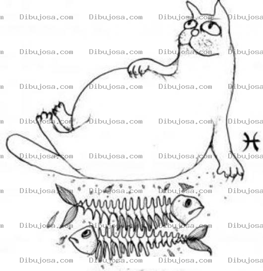 Dibujo para colorear Dibujo De Gato Gordo Despues De Haber Comido Dos Pescados Para Pintar Y Colorear