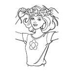 Dibujo para colorear Barbie De Pelo Corto Dibujo De Barby Poniendose Una Diadema De Flores En El Pelo Para Pintar Y Colorear