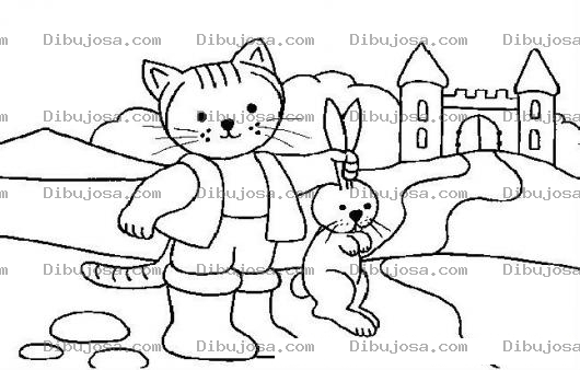 Dibujo para colorear Gatoconbotas Y Conejo Dibujo Para Pintar Y Colorear Al Gato Con Botas Con Un Conejito Camino Al Castillo