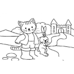 Dibujo para colorear Gatoconbotas Y Conejo Dibujo Para Pintar Y Colorear Al Gato Con Botas Con Un Conejito Camino Al Castillo