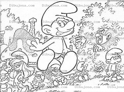 Dibujo para colorear Itufos Y Gargamel Dibujo De Pitufos Huyendo De Gargamel Para Pintar Y Colorear