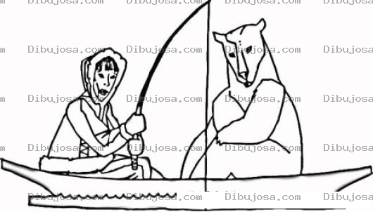 Dibujo para colorear Dibujo De Esquimal Pescando Con Un Oso Polar En Un Bote Para Pintar Y Colorear