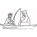 Dibujo para colorear Dibujo De Esquimal Pescando Con Un Oso Polar En Un Bote Para Pintar Y Colorear