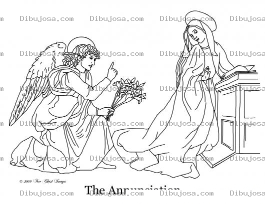 Dibujo para colorear colorear al angel dando el anuncio a Maria