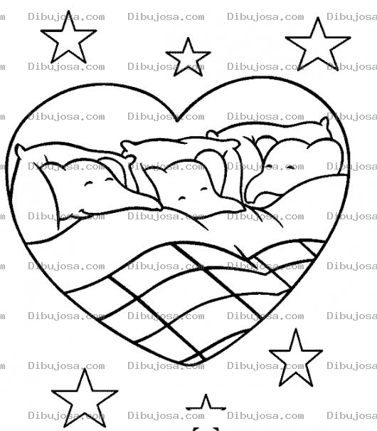 Dibujo para colorear Dibujo De Tres Elefantes Durmuiendo En Una Cama Para Pintar Y Colorear