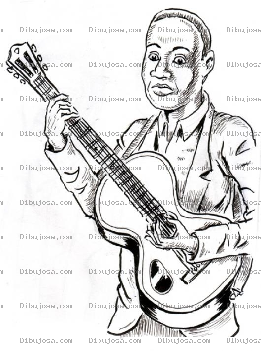 Dibujo para colorear Dibujo De Negrito Con Guitarra Tocando Blues Para Pintar Y Colorear