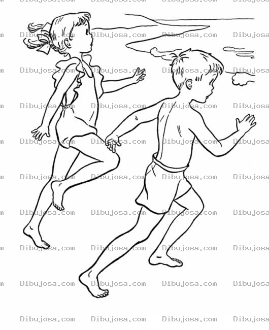 Dibujo para colorear Dibujo De Ninos Corriendo En La Playa Hacia El Mar Para Pintar Y Colorear