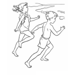 Dibujo para colorear Dibujo De Ninos Corriendo En La Playa Hacia El Mar Para Pintar Y Colorear