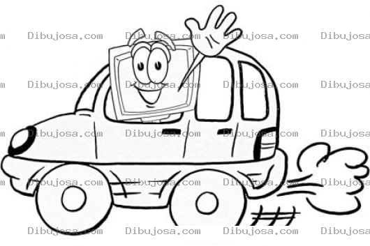 Dibujo para colorear Dibujo De Una Computadora Manejando Un Carro Para Pintar Y Colorear Un Ordenador Conduciendo Un Coche
