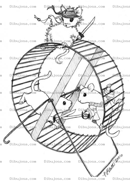 Dibujo para colorear Dibujo De Hamsters En Una Rueda Para Pintar Y Colorear