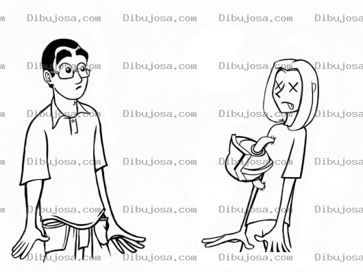 Dibujo para colorear Colorear Muchacho Asustado Al Ver Una Mujer Con Injerto De Corazon