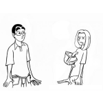 Dibujo para colorear Colorear Muchacho Asustado Al Ver Una Mujer Con Injerto De Corazon