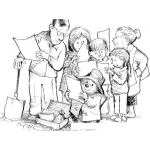 Dibujo para colorear Dibujo De Familia Leyendo Hojas Para Pintar Y Colorear