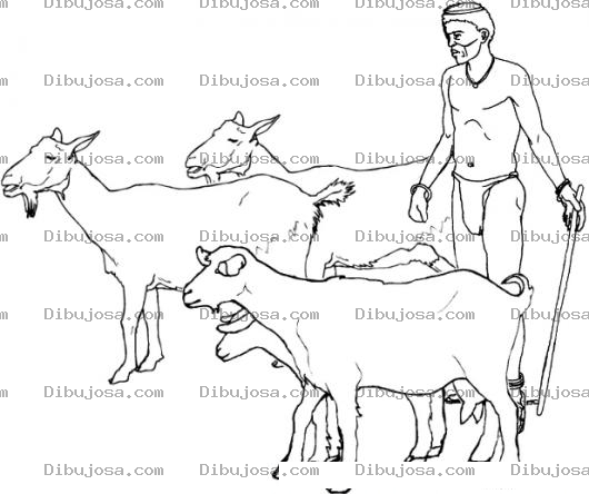 Dibujo para colorear Pastor De Cabras Para Pintar Y Colorear Hombre Pastoreando Cabritas