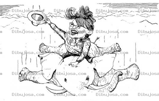 Dibujo para colorear Dibujo De Mujer Volando Sobre Un Elefante Para Pintar Y Colorear A Un Elefante Volador
