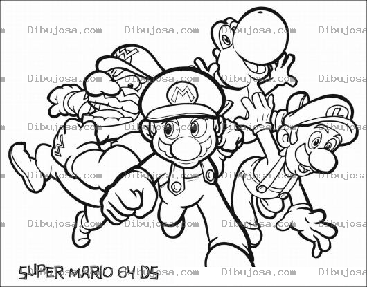Dibujo para colorear Colorear a Mario Bros y sus amigos