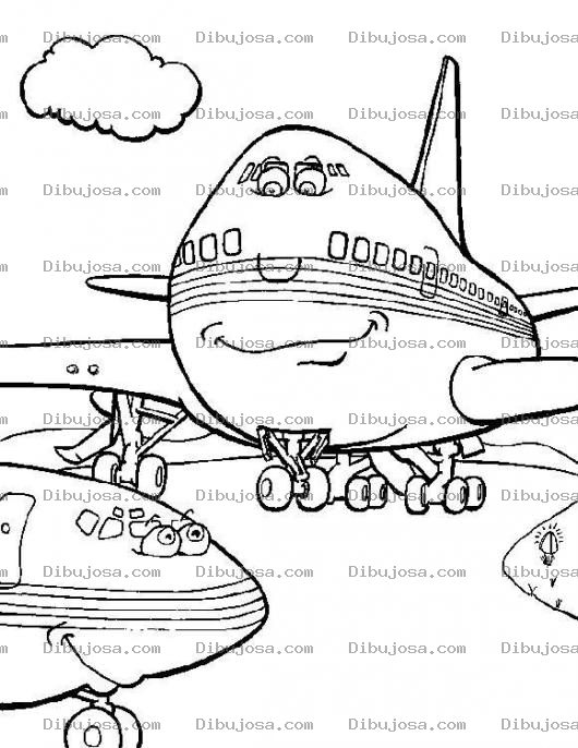 Dibujo para colorear Dibujo De Aviones Comerciales En Un Aeropuerto Para Pintar Y Colorear Avion Jumbo Con Ojos
