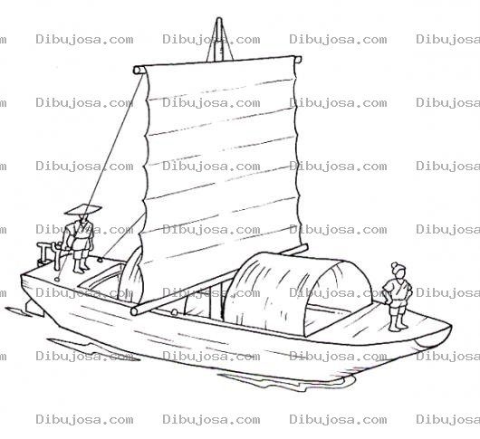 Dibujo para colorear Dibujo De Barco Chino De Vela Para Pintar Y Colorear
