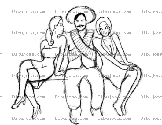 Dibujo para colorear Dibujo De Pancho Villa Mujeriego Para Pintar Y Colorear Mexicano Con Sus Viejas