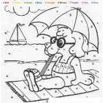 Dibujo para colorear Dibujo De Perro Sentado En La Playa Para Pintar Y Colorear Por Numeros