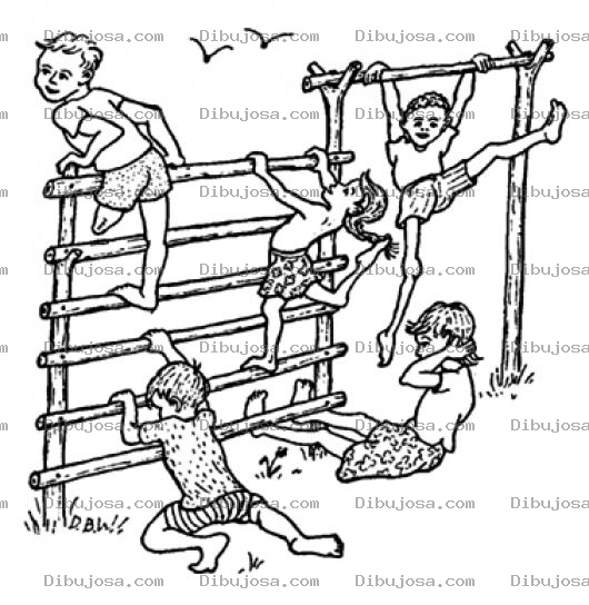 Dibujo para colorear Dibujo De Chicos Jugando En Un Parque De Juegos Sencillo De Madera