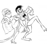 Dibujo para colorear Dibujo De Boda De Una Mujer Cara De Rana Casandose Y Bailando Con Un Hombre Con Pies De Rana Para Pintar Y Colorear